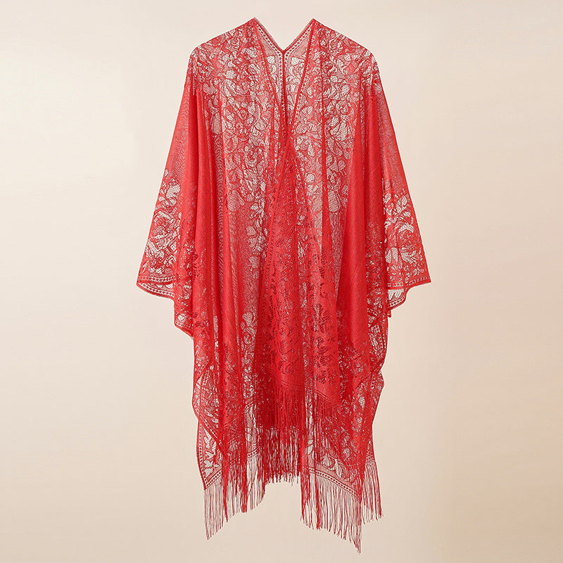 Lace Large Shawl Leaky Lace Cardigan Sun Protection Clothing Beach Cover Up Sun Protection Shawl Bella Mia